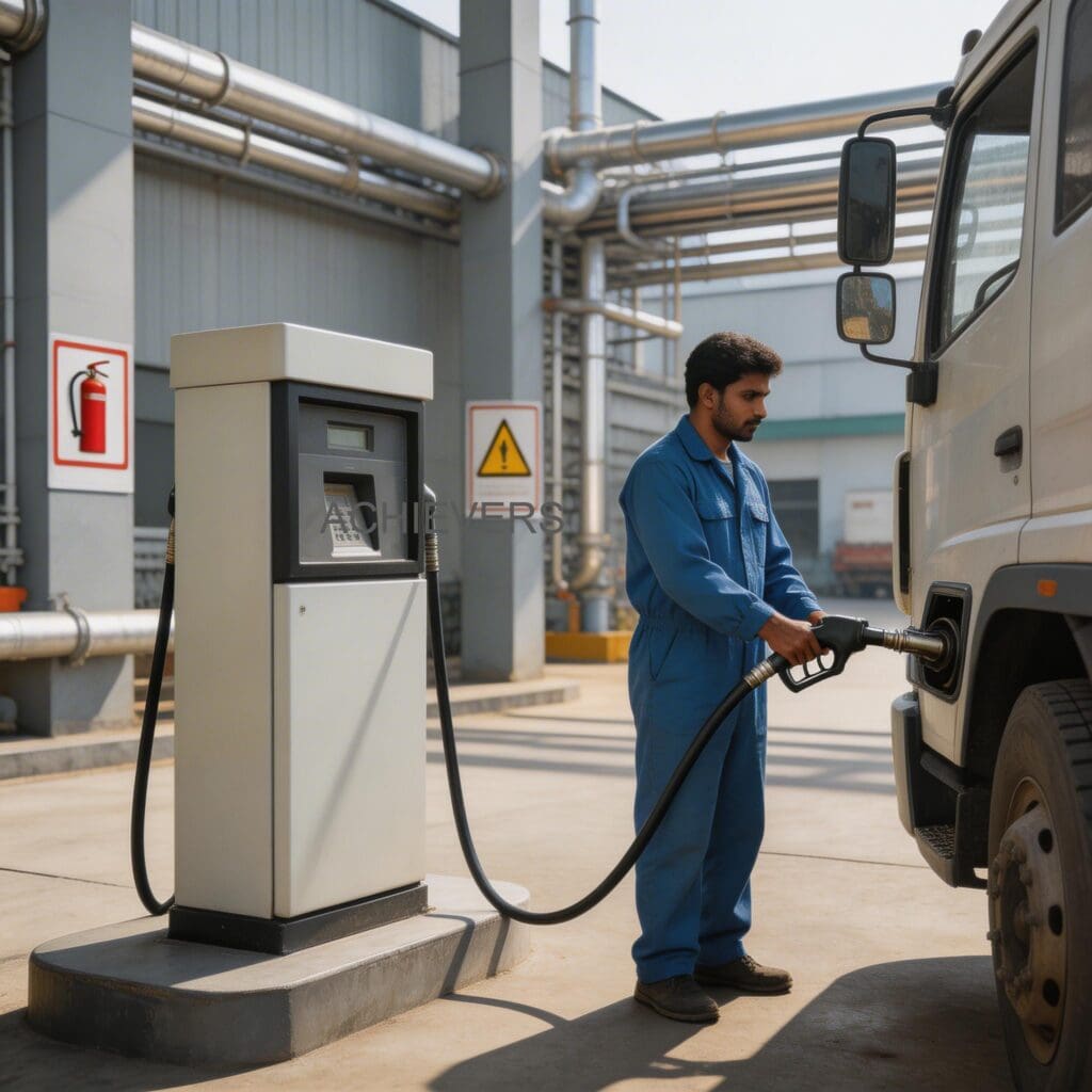 Diesel Dispenser installed and operating at an Indian industrial facility showing correct setup