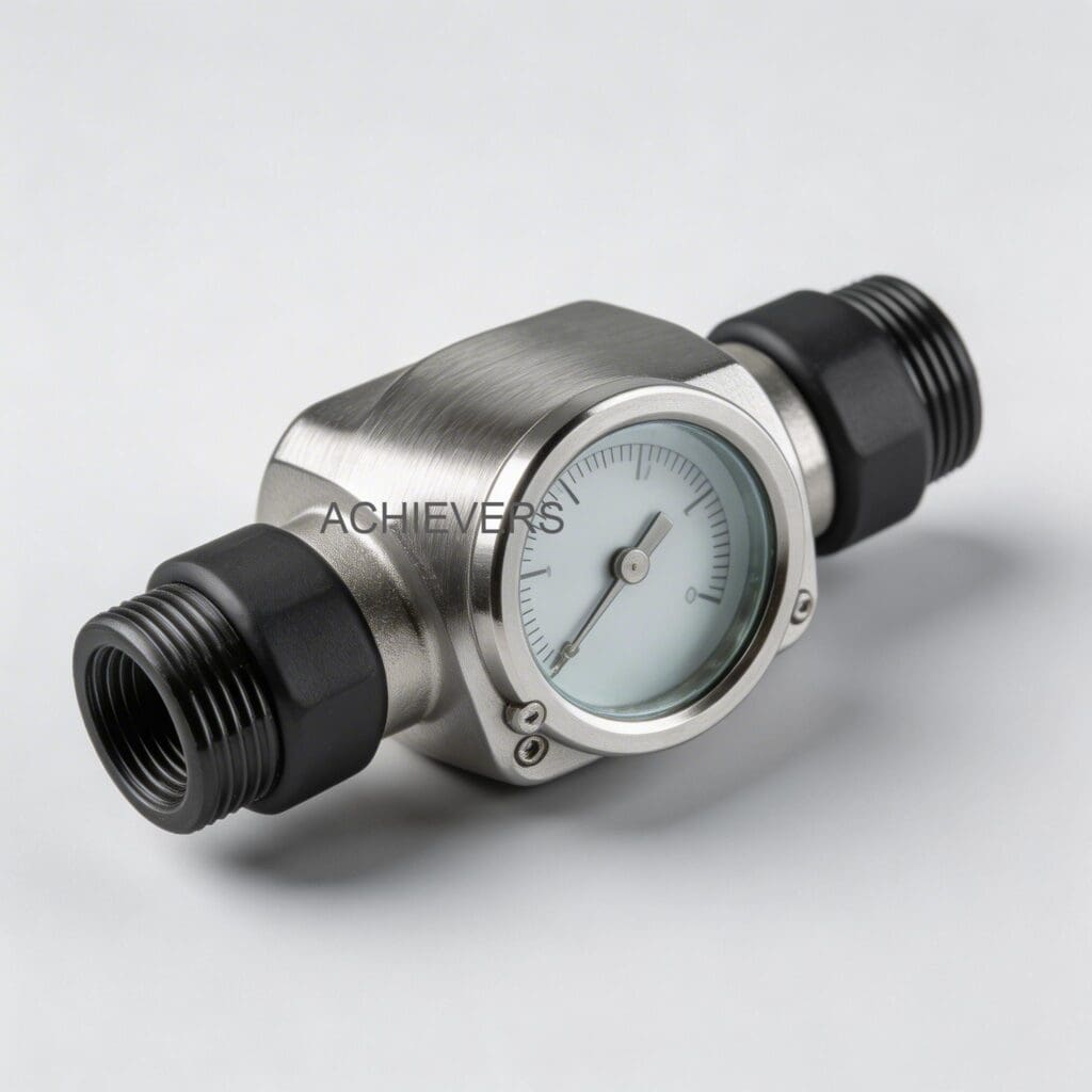 Labeled diagram of oval gear Oil Flow Meter identifying rotors, integrated mesh strainer, and electronic register for troubleshooting