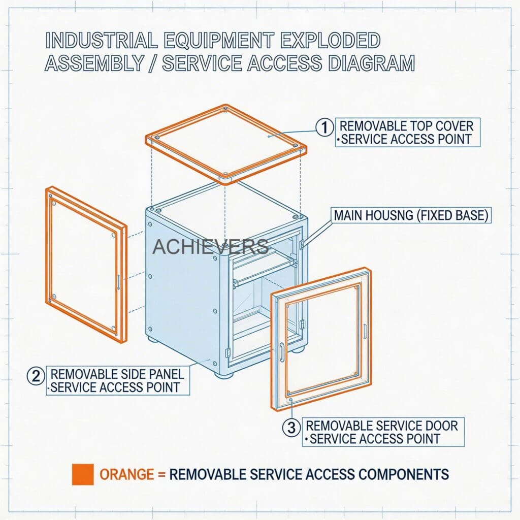 Maintenance diagram of Diesel Dispenser showing service access points for the 0.375 kW motor, flow sensor, and inlet filter