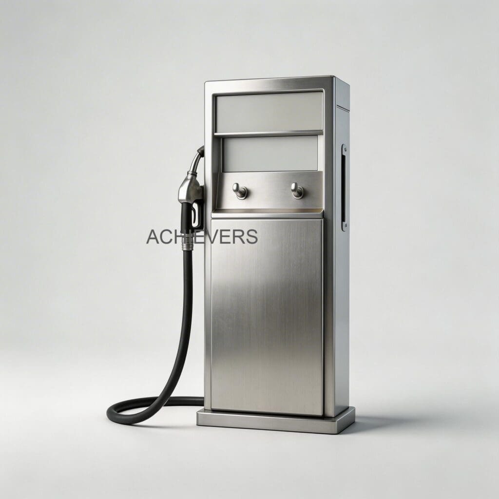 Diesel Dispenser with labeled components highlighting high-wear parts like the auto shut-off nozzle, oval gear flow meter, and 4m rubber hose