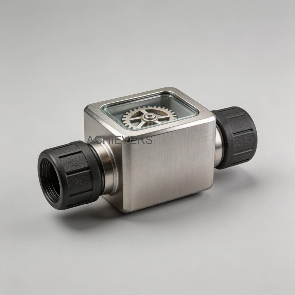 Technical cutaway and overview of mechanical, digital, and pulse output Diesel Flow Meter configurations showing internal gear mechanisms and display units