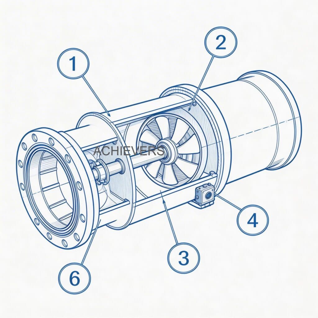 Schematic or cross-section of Diesel Flow Meter showing internal flow path, measurement chamber, and common air lock trap zones