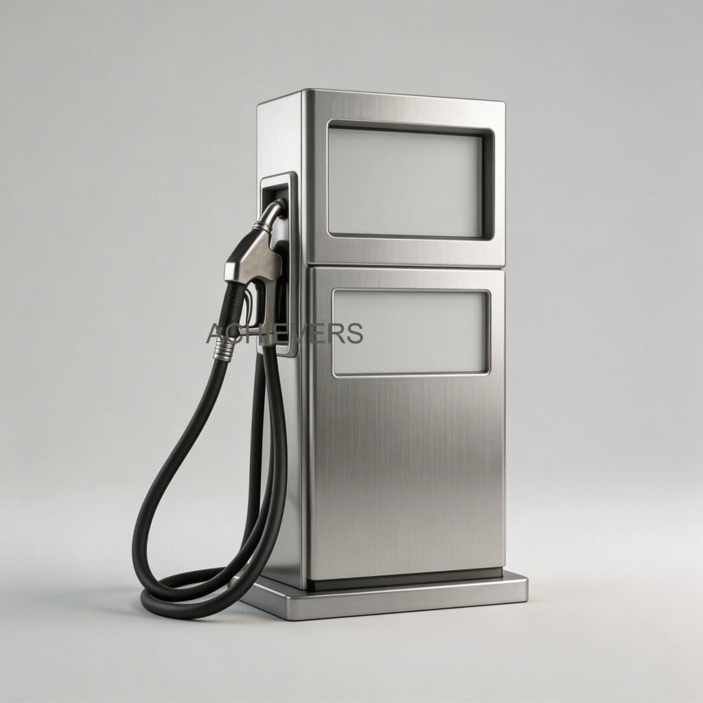 Fuel Dispenser mounted on a rugged mobile bowser at an Indian highway construction site, showing dust-heavy conditions and heavy earthmoving equipment in the background