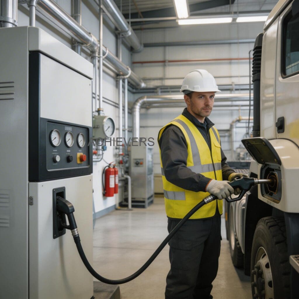 Well-maintained Fuel Dispenser installation at an offshore chemical plant featuring proper suction piping and protective canopy for extreme environments