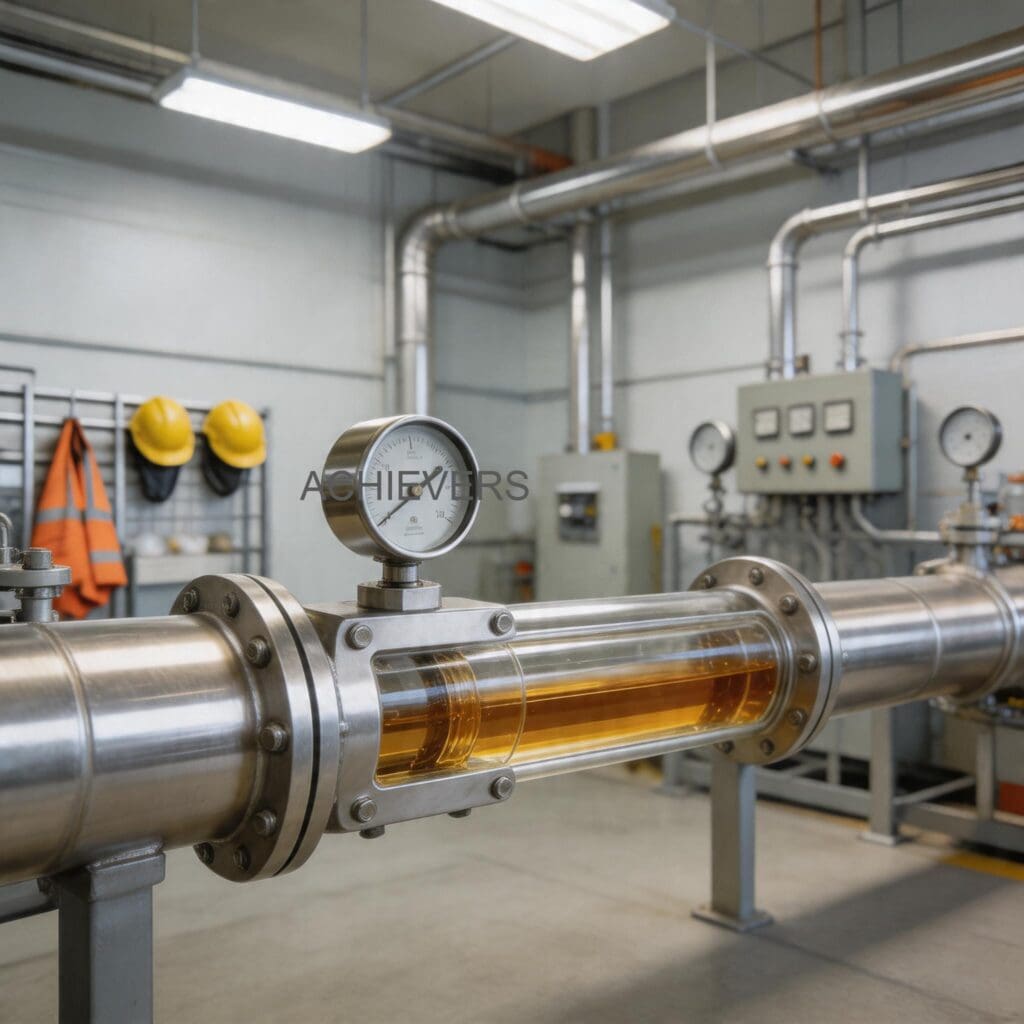 Oil Flow Meter installed and operating at an industrial facility showing correct setup in extreme conditions