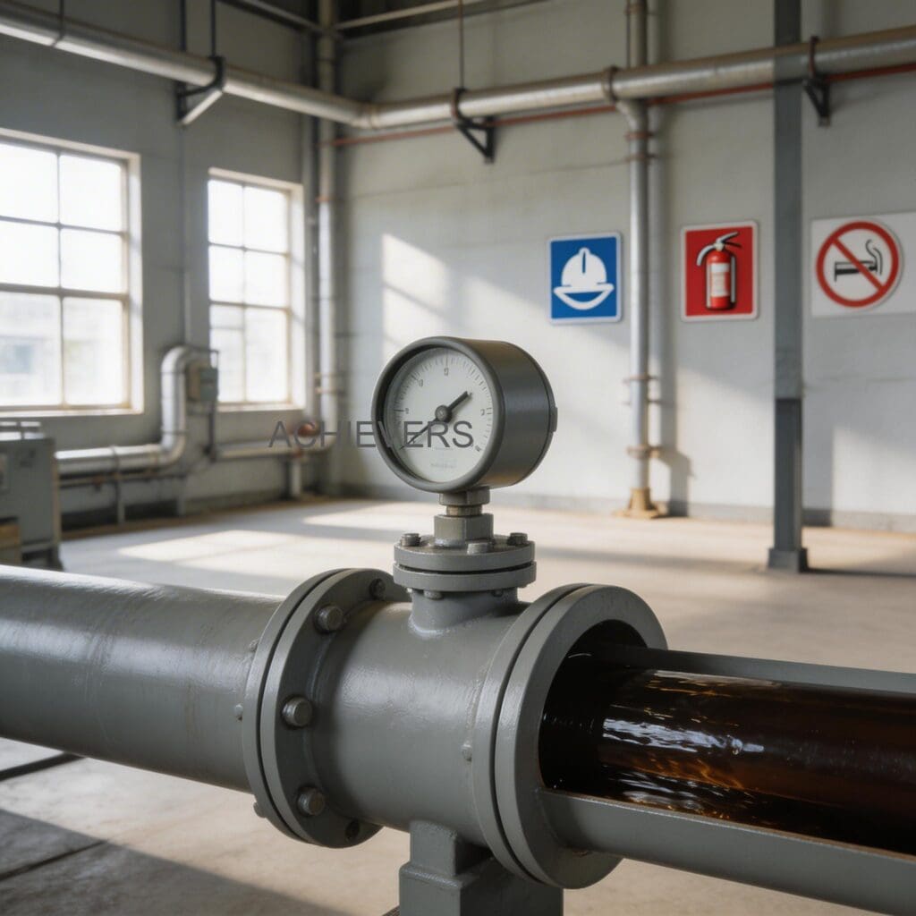 A technician performing a preventive maintenance check on an Oil Flow Meter installed in a high-temperature industrial boiler feed line in India