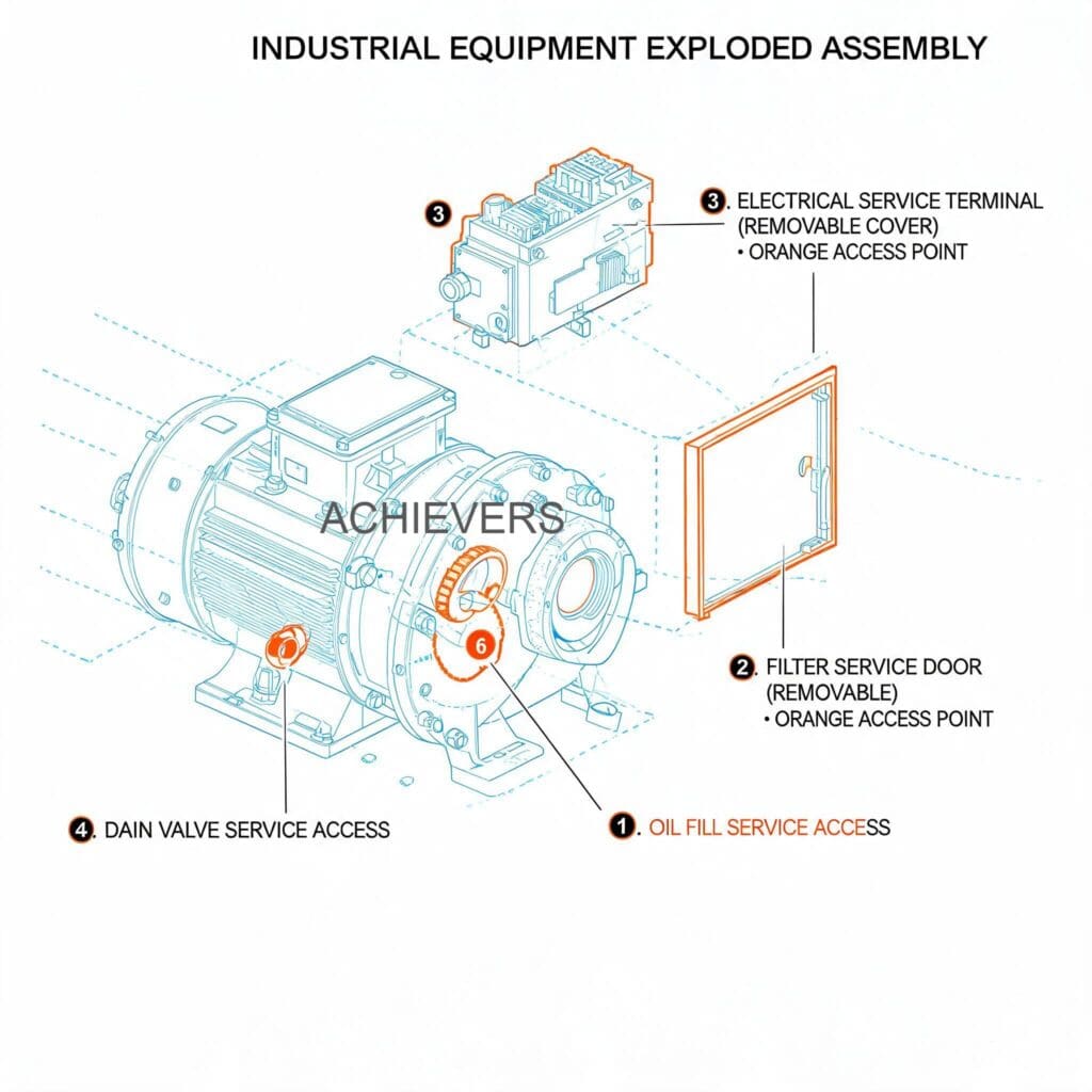 Maintenance diagram of Diesel Flow Meter showing service access points for strainer removal, seal replacement, and terminal wiring inspection