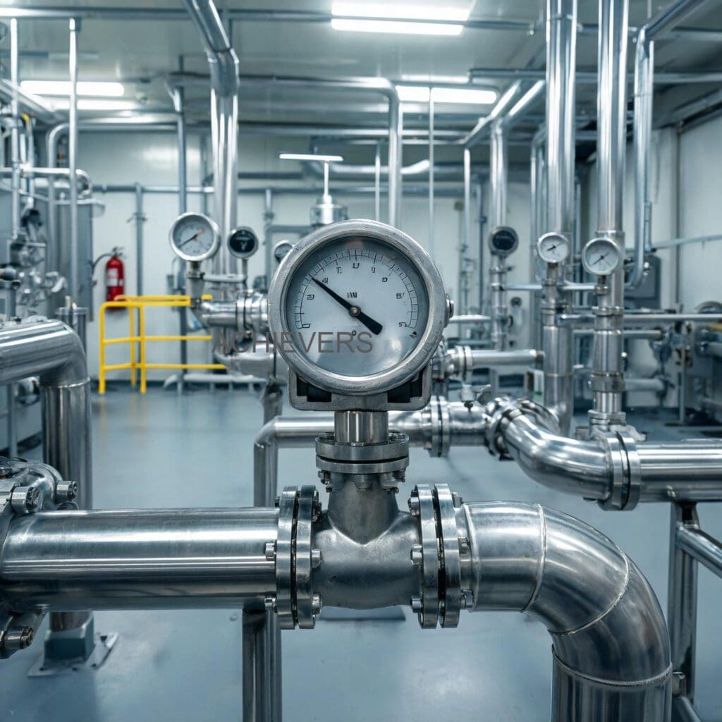 Diesel Flow Meter operating productively at a heavy industrial site with proper piping support and environmental shielding