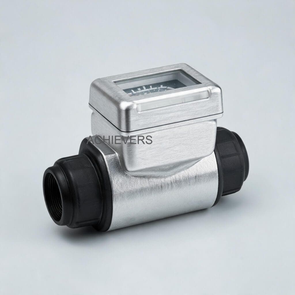 Diesel Flow Meter showing complete installation including all accessories, flanges, high-visibility electronic counter, and ticket printing control components