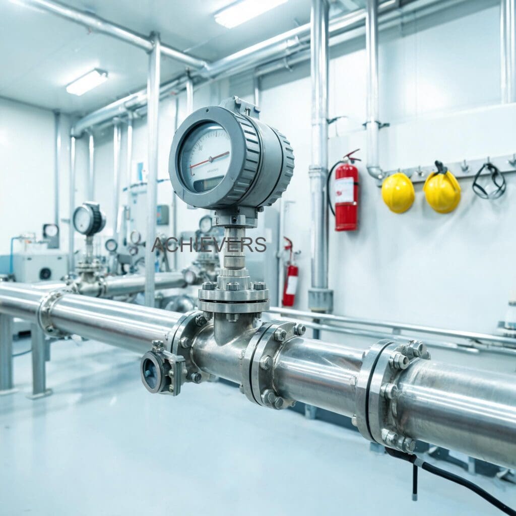 Industrial plant operator performing daily maintenance on a diesel transfer line flow meter in a harsh operating environment